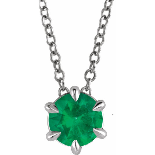 Sterling Silver Lab-Grown Emerald Solitaire 16-18" Necklace