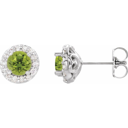 14K White Gold Natural Peridot & 1/4 CTW Natural Diamond Earrings