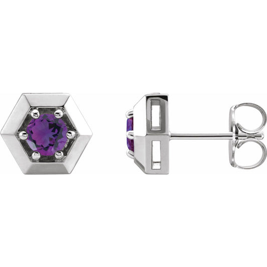 Sterling Silver Natural Amethyst Geometric Earrings