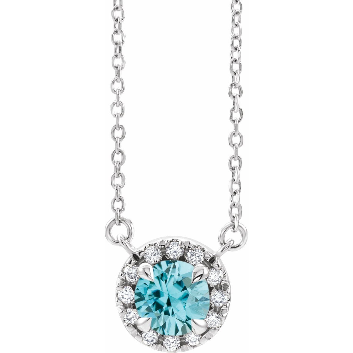 Platinum Natural Blue Zircon & 1/6 CTW Natural Diamond 18" Necklace
