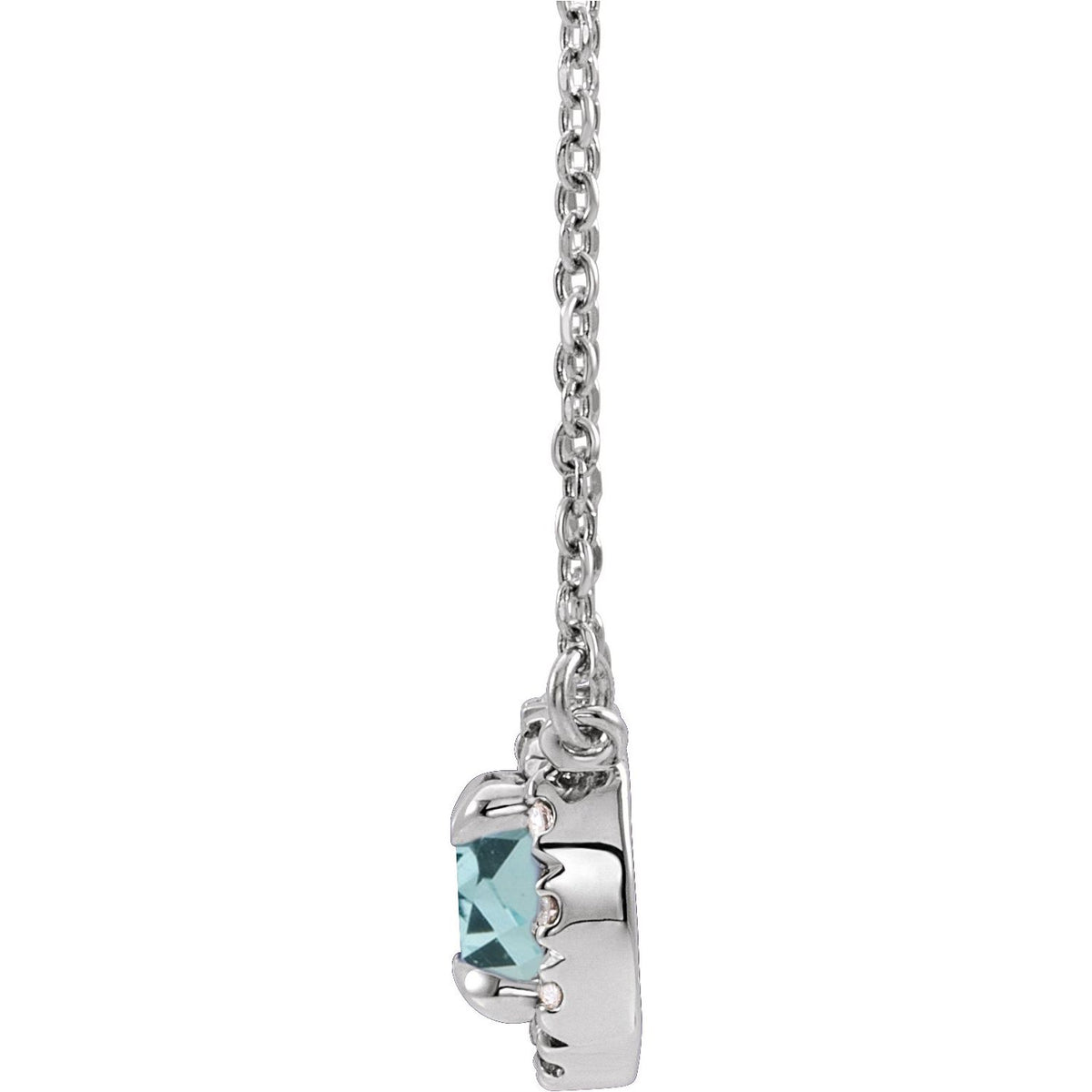 14K White Gold Natural Aquamarine & 1/6 CTW Natural Diamond 16" Necklace