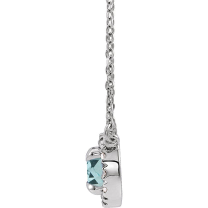 14K White Gold Natural Aquamarine & 1/6 CTW Natural Diamond 16" Necklace