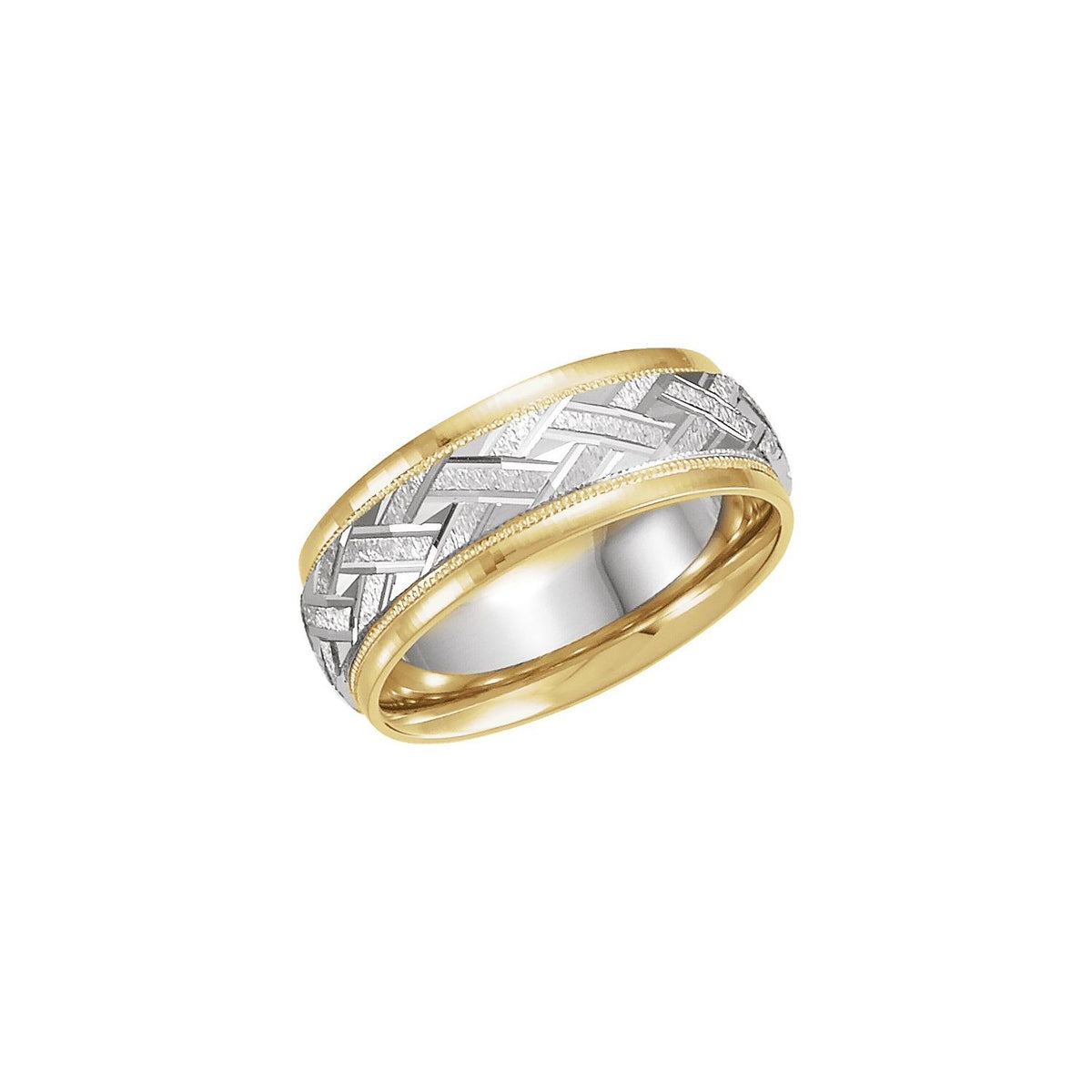 18K Yellow Gold & Platinum & 18K Yellow Gold Milgrain Woven-Design Comfort-Fit Half Round Band