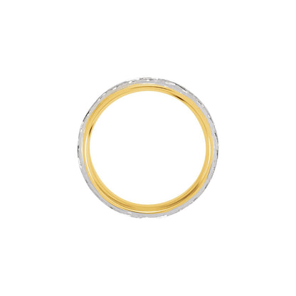 18K Yellow Gold & Platinum & 18K Yellow Gold Milgrain Woven-Design Comfort-Fit Half Round Band