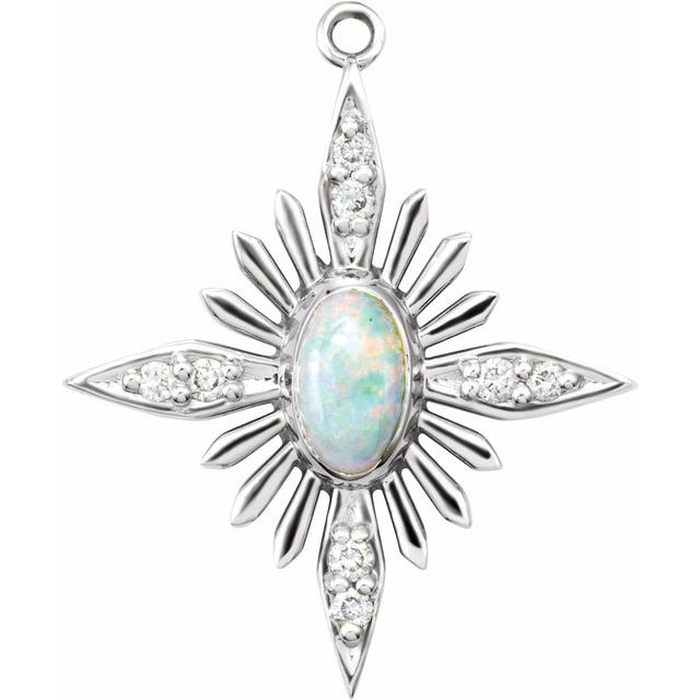 Natural White Opal & .05 CTW Natural Diamond Star Dangle