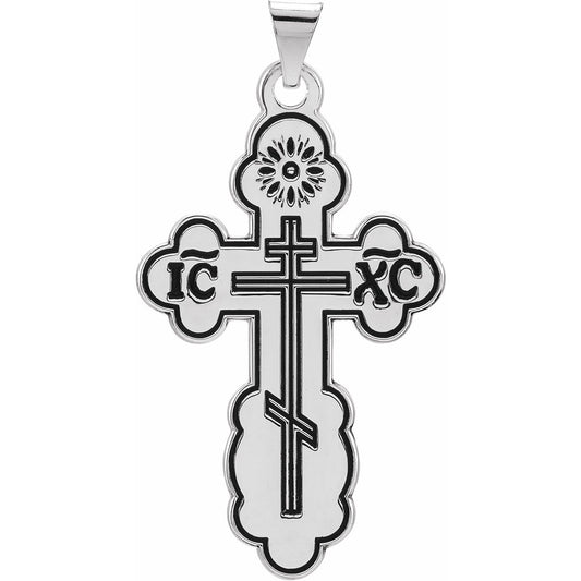 Sterling Silver Orthodox Cross Pendant with Black Inlay without Packaging