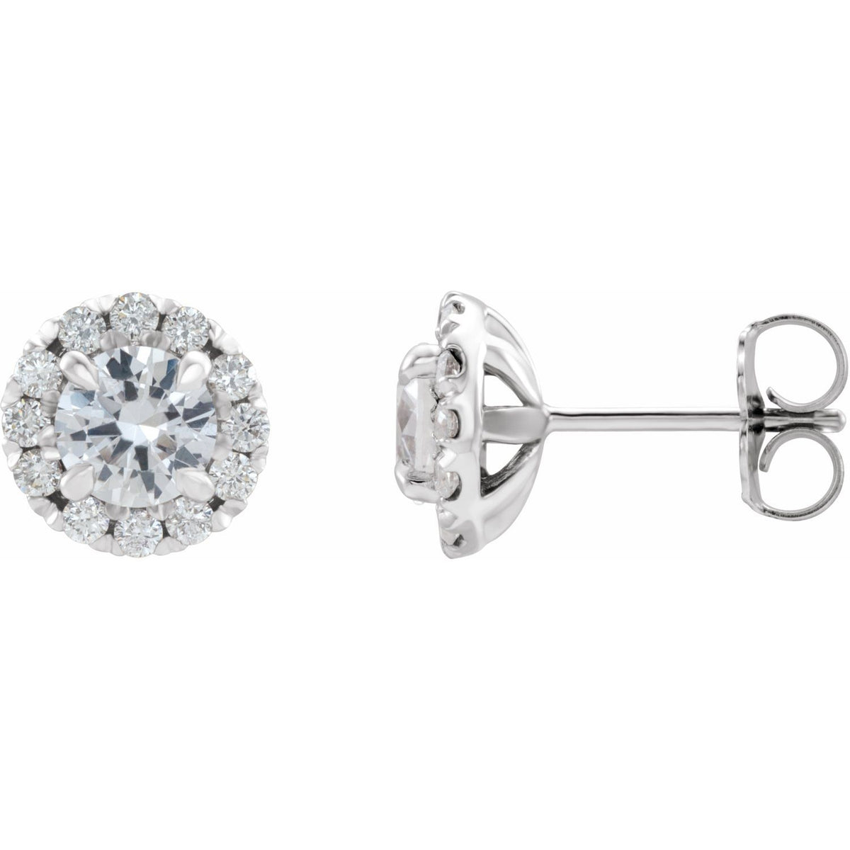 14K White Gold Natural White Sapphire & 1/5 CTW Natural Diamond Halo-Style Earrings