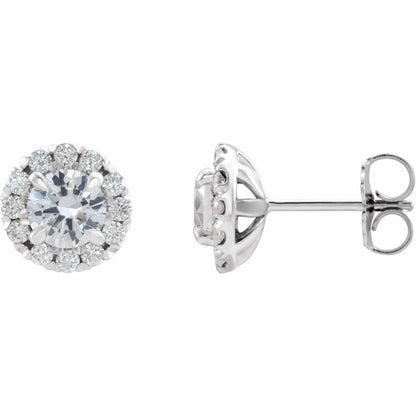 14K White Gold Natural White Sapphire & 1/5 CTW Natural Diamond Halo-Style Earrings