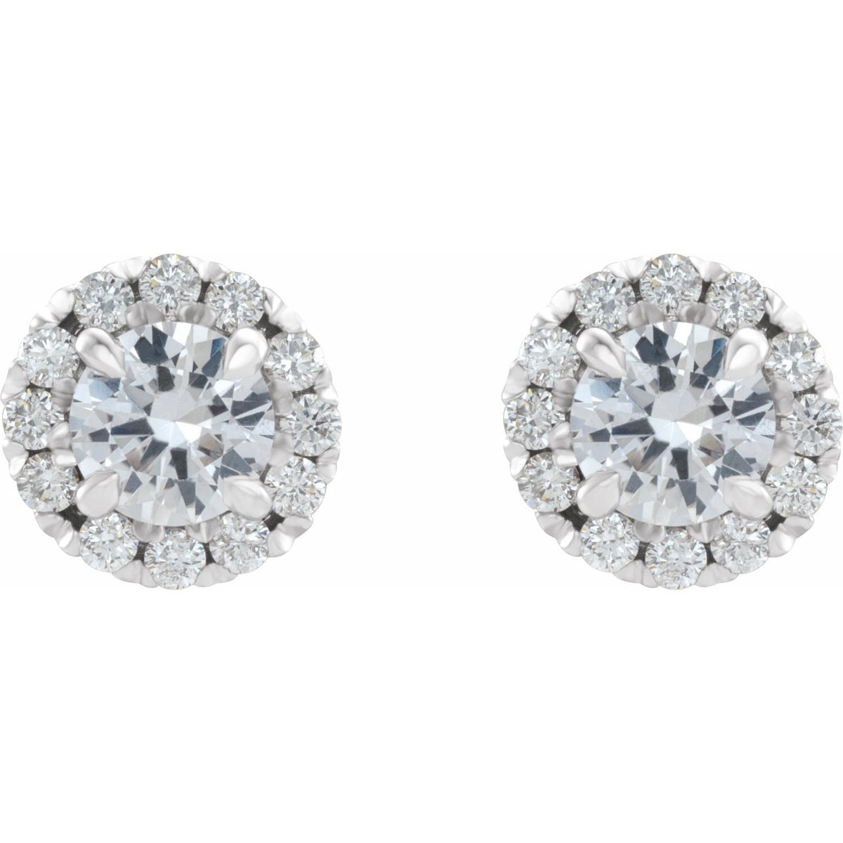 14K White Gold Natural White Sapphire & 1/5 CTW Natural Diamond Halo-Style Earrings