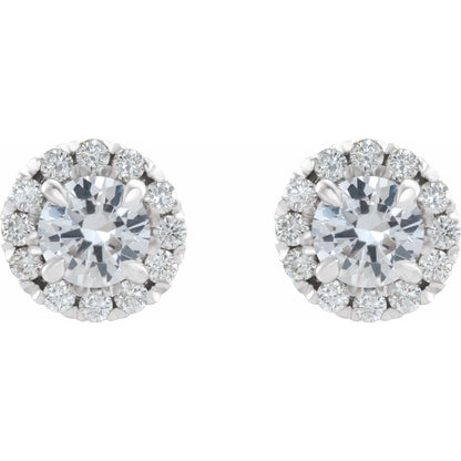 14K White Gold Natural White Sapphire & 1/5 CTW Natural Diamond Halo-Style Earrings