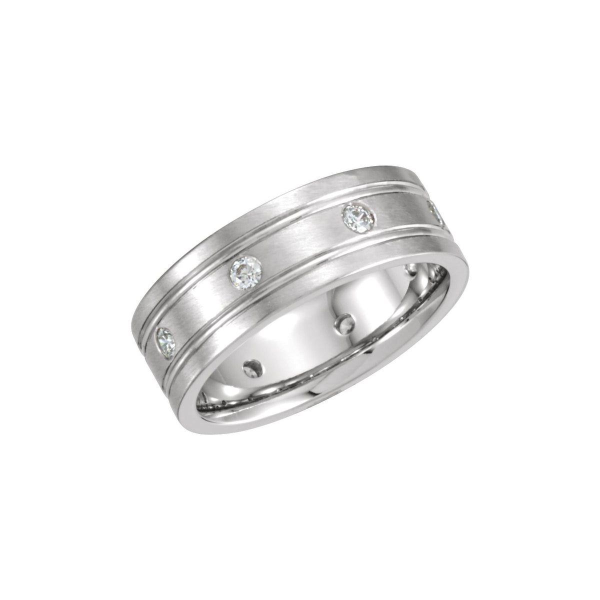 14K White Gold 1/2 CTW Natural Diamond Grooved Band
