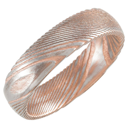 18K Rose Gold PVD Damascus Steel Comfort-Fit Half Round Band