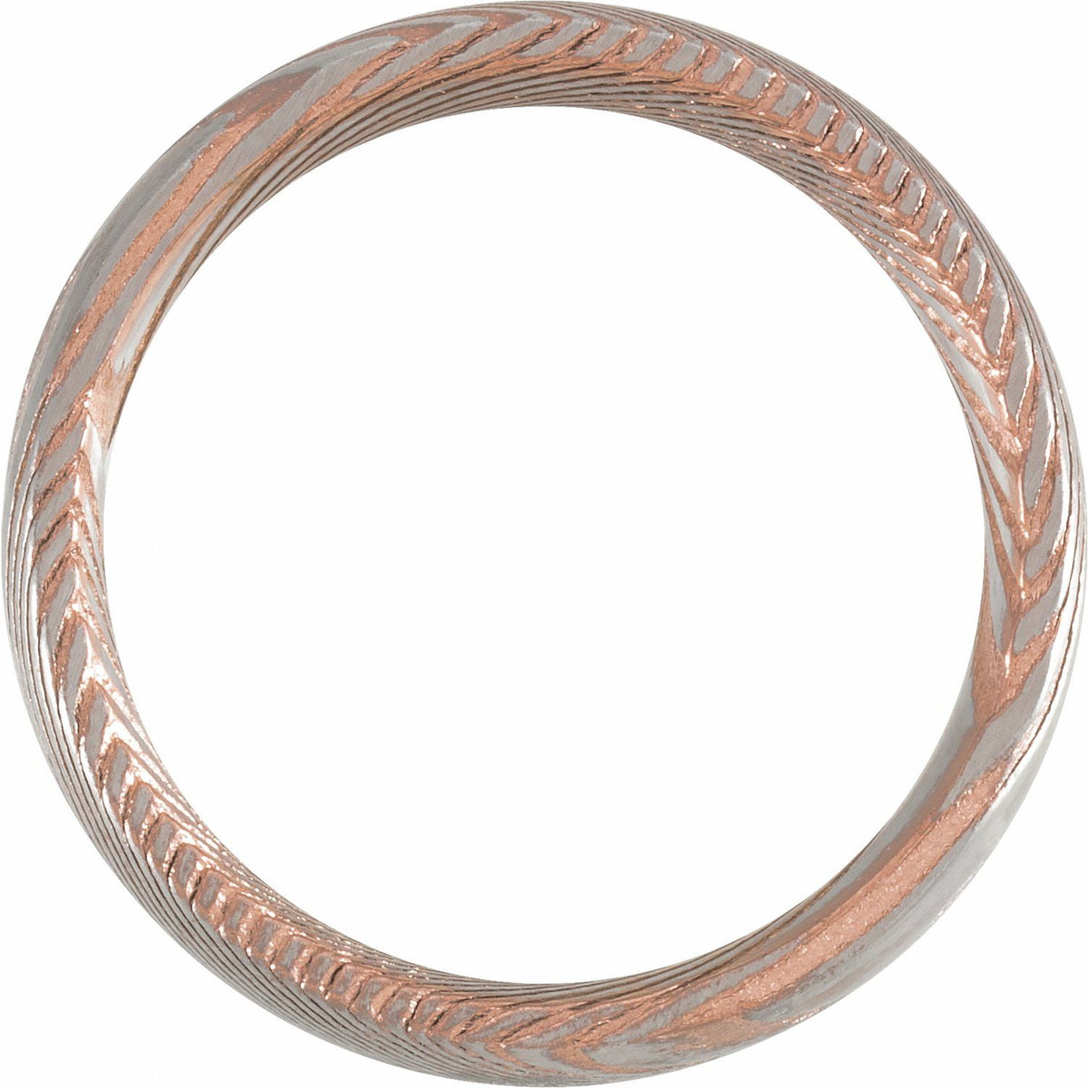 18K Rose Gold PVD Damascus Steel Comfort-Fit Half Round Band