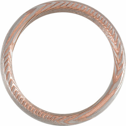 18K Rose Gold PVD Damascus Steel Comfort-Fit Half Round Band