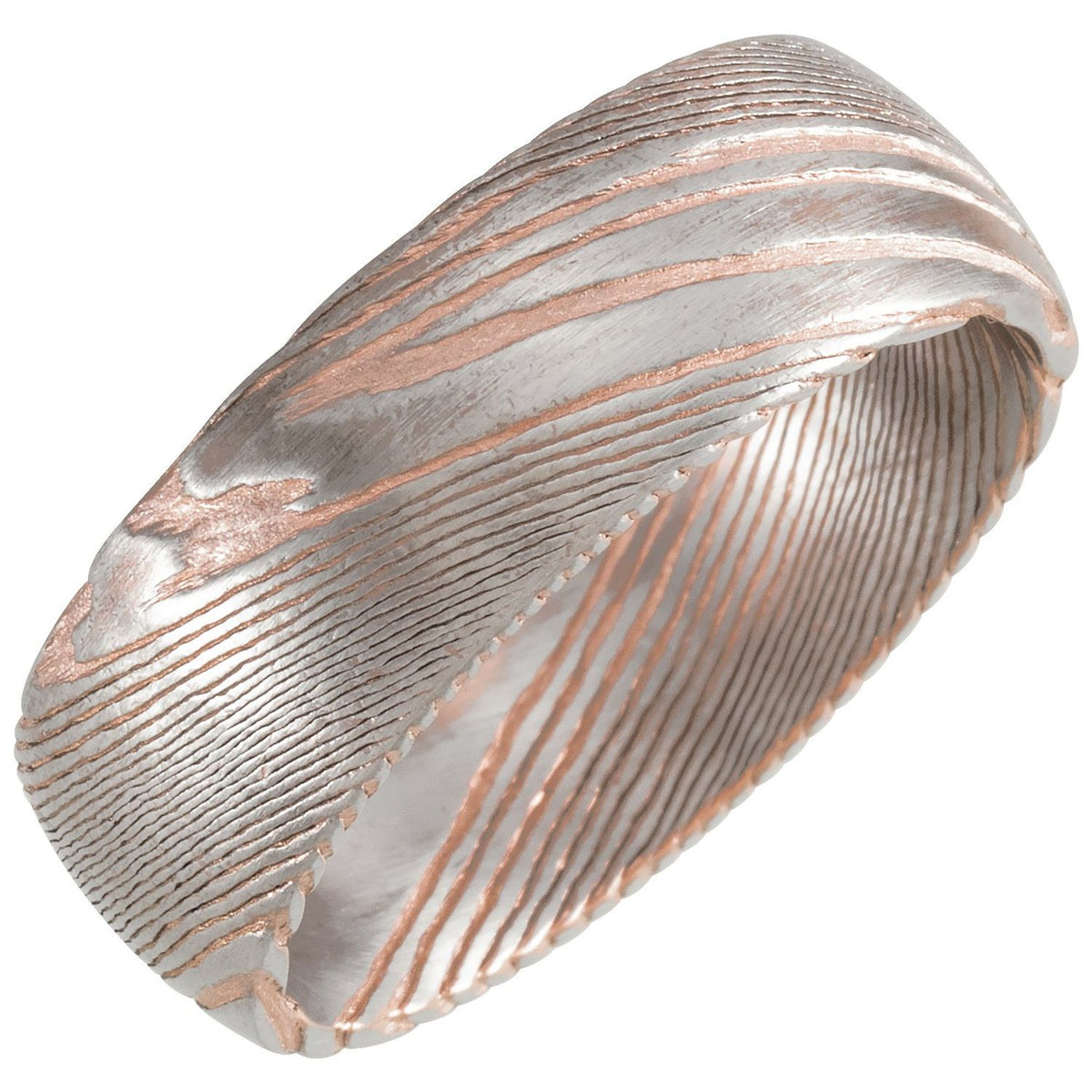 18K Rose Gold PVD Damascus Steel Comfort-Fit Half Round Band
