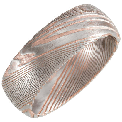 18K Rose Gold PVD Damascus Steel Comfort-Fit Half Round Band