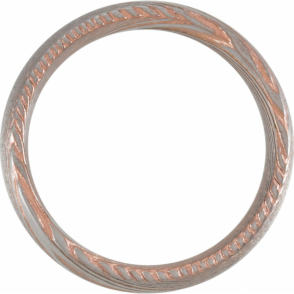 18K Rose Gold PVD Damascus Steel Comfort-Fit Half Round Band
