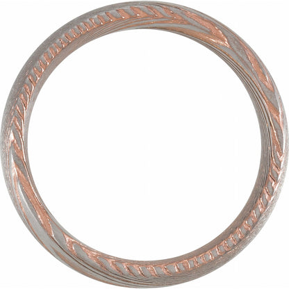 18K Rose Gold PVD Damascus Steel Comfort-Fit Half Round Band