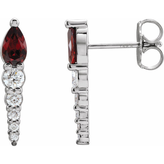 14K White Gold Natural Mozambique Garnet & 1/4 CTW Natural Diamond Earrings
