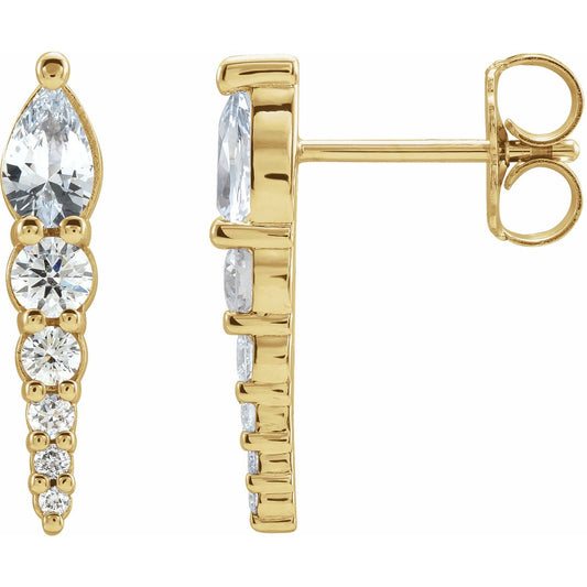14K Yellow Gold Natural White Sapphire & 1/4 CTW Natural Diamond Earrings