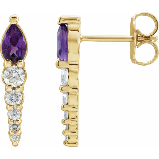 14K Yellow Gold Natural Amethyst & 1/4 CTW Natural Diamond Earrings