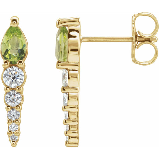 14K Yellow Gold Natural Peridot & 1/4 CTW Natural Diamond Earrings