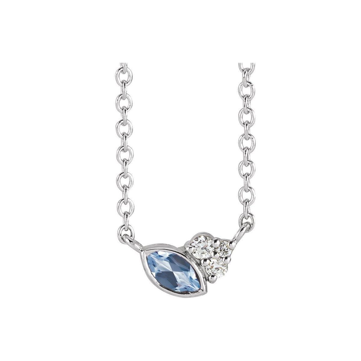 14K White Gold Natural Aquamarine & .03 CTW Natural Diamond 18" Necklace