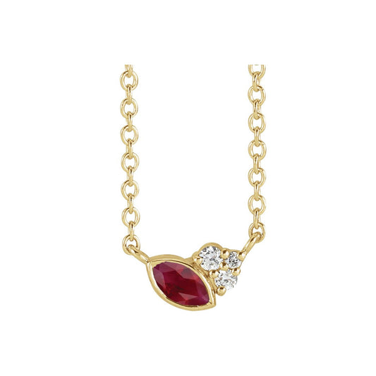 14K Yellow Gold Lab-Grown Ruby & .03 CTW Natural Diamond 16" Necklace