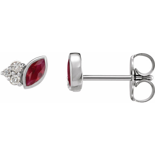 14K White Gold Natural Ruby & .05 CTW Natural Diamond Earrings (87095)