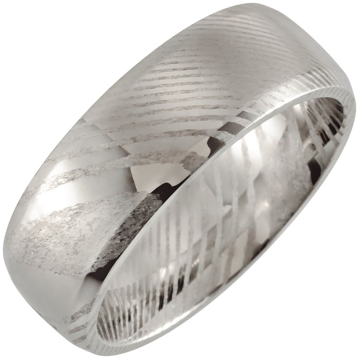 Damascus Steel Beveled-Edge Comfort-Fit Band