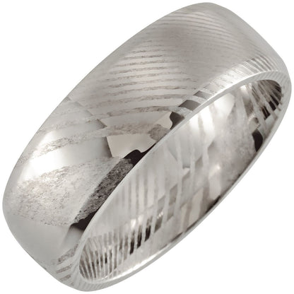Damascus Steel Beveled-Edge Comfort-Fit Band