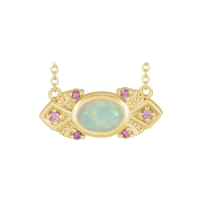 14K Yellow Gold Natural Ethiopian Opal & Natural Pink Sapphire Vintage-Inspired 18" Necklace