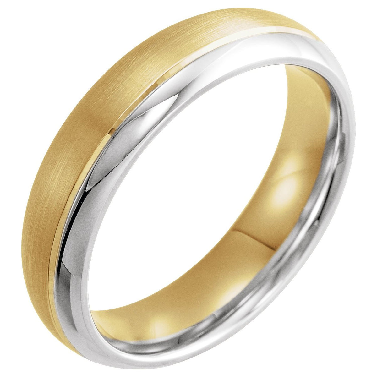 18K Yellow Gold & Platinum Stepped Beveled-Edge Comfort-Fit Half Round Band