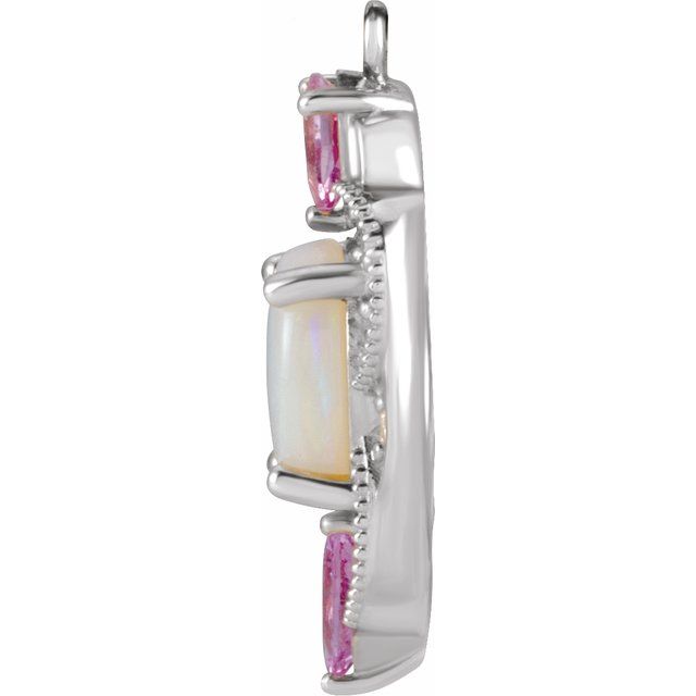Natural White Opal, Natural Pink Sapphire & .04 CTW Natural Diamond Dangle