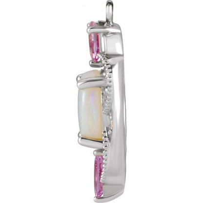 Natural White Opal, Natural Pink Sapphire & .04 CTW Natural Diamond Dangle
