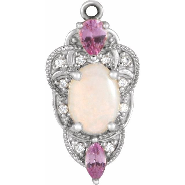 Natural White Opal, Natural Pink Sapphire & .04 CTW Natural Diamond Dangle