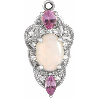 Natural White Opal, Natural Pink Sapphire & .04 CTW Natural Diamond Dangle