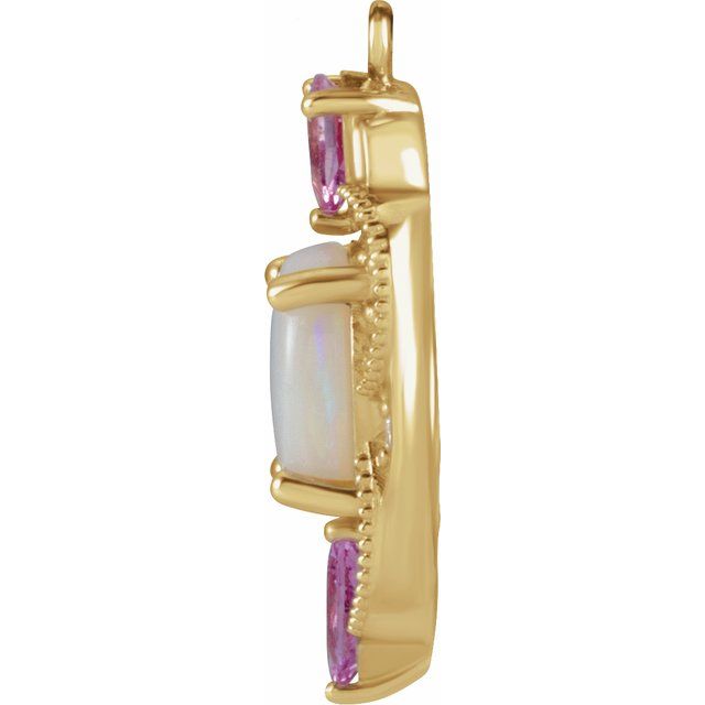 Natural White Opal, Natural Pink Sapphire & .04 CTW Natural Diamond Dangle