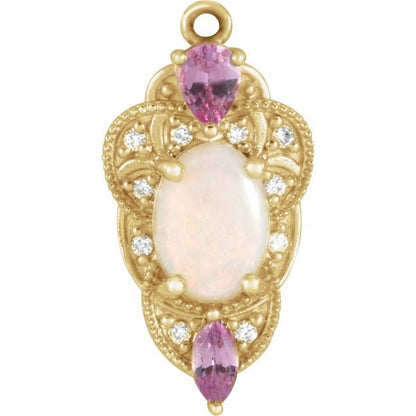Natural White Opal, Natural Pink Sapphire & .04 CTW Natural Diamond Dangle