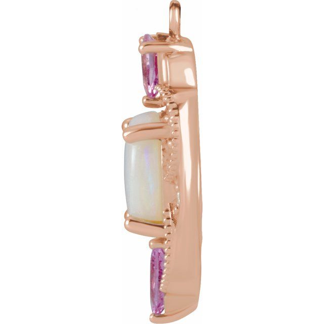 Natural White Opal, Natural Pink Sapphire & .04 CTW Natural Diamond Dangle