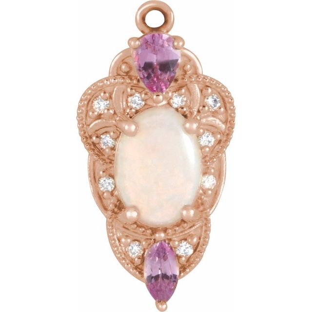 Natural White Opal, Natural Pink Sapphire & .04 CTW Natural Diamond Dangle