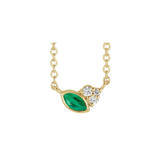 14K Yellow Gold Natural Emerald & .03 CTW Natural Diamond 18" Necklace