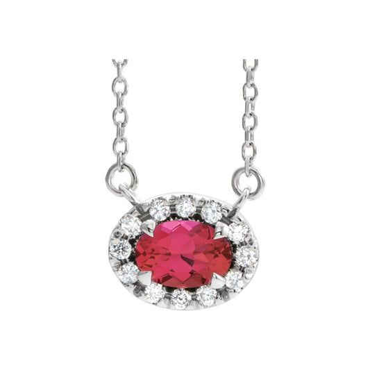 Sterling Silver 5x3 mm Lab-Grown Ruby & .05 CTW Natural Diamond 18" Necklace
