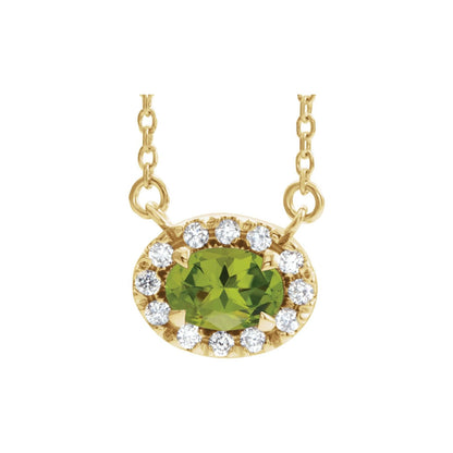 14K Yellow Gold 7x5 mm Natural Peridot & 1/6 CTW Natural Diamond 18" Necklace
