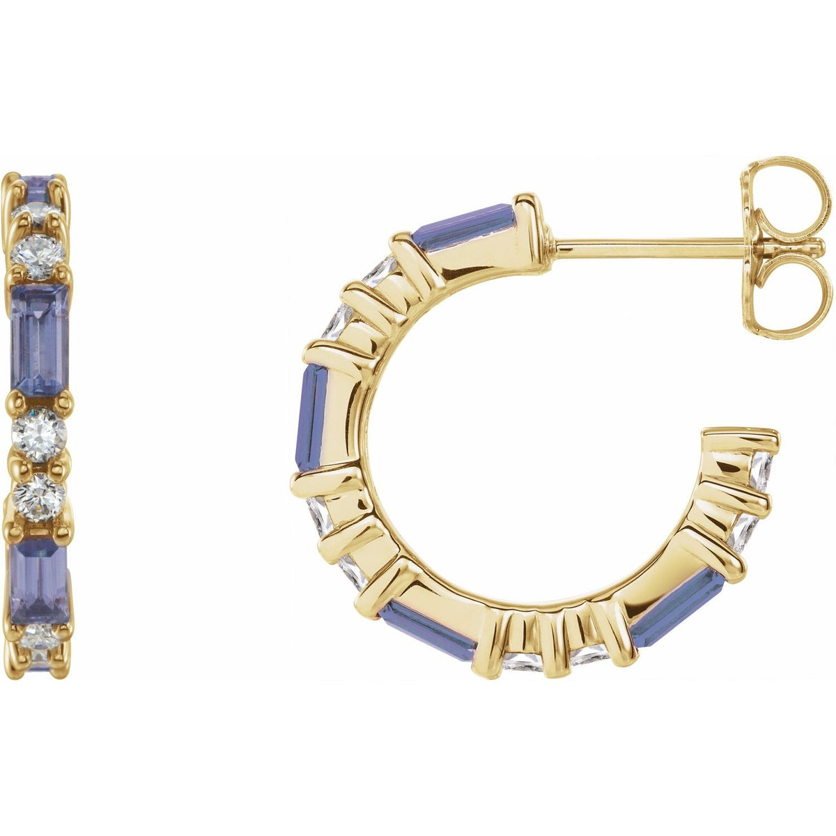 14K Yellow Gold Natural Tanzanite & 1/2 CTW Natural Diamond Hoop Earrings