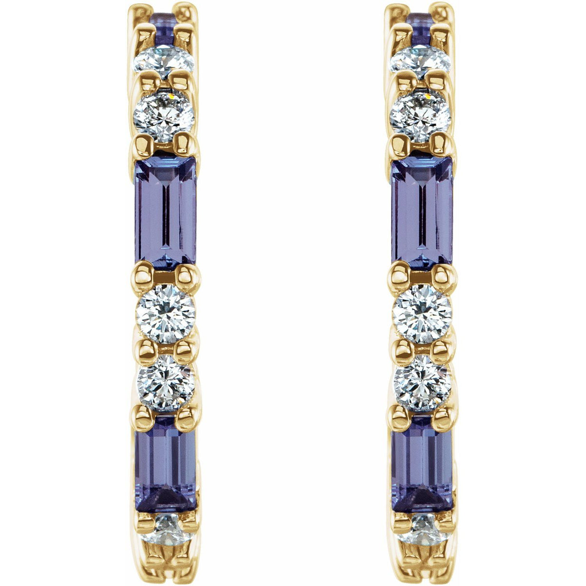 14K Yellow Gold Natural Tanzanite & 1/2 CTW Natural Diamond Hoop Earrings