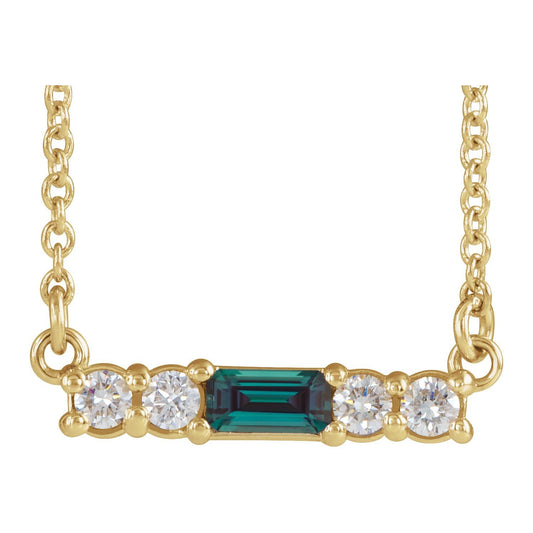 14K Yellow Gold Lab-Grown Alexandrite & 1/8 CTW Natural Diamond 18" Necklace