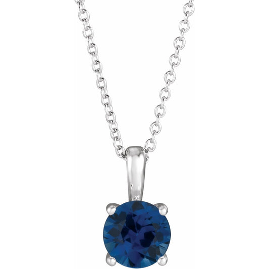 14K White Gold Natural Blue Sapphire 16-18" Necklace