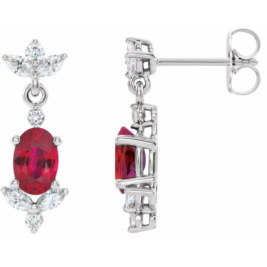 14K White Gold Lab-Grown Ruby & 1/3 CTW Natural Diamond Earrings