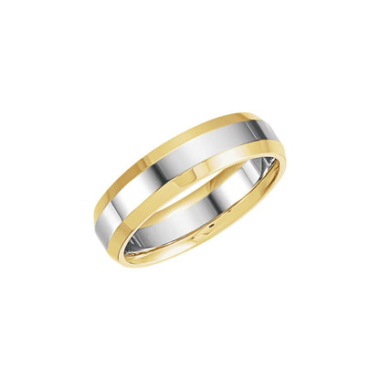 14K Yellow/White Gold Beveled-Edge Inlay Flat Comfort-Fit Band